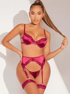 Soutien-Gorge Femme Dentelle Rose Satin Mat Lingerie