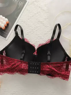 Soutien-gorge grande taille réglable push-up bustier à armatures imprimé floral rouge polyester lingerie décontractée en dentelle