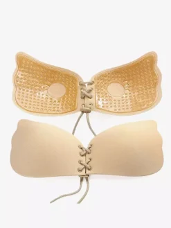 Soutien-gorge invisible en acrylique couleur chair push-up à cordon invisible et ailes de papillon.