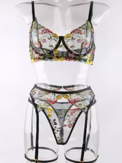Soutiens-Gorge Lingerie Sous-Vêtement Femme Bleu Ciel Imprimé Fleuri Dentelle