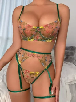 Soutiens-Gorge Lingerie Sous-Vêtement Femme Bleu Ciel Imprimé Fleuri Dentelle