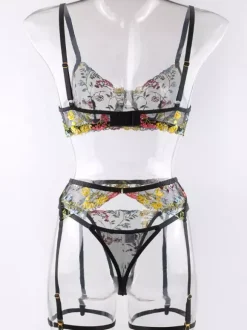 Soutiens-Gorge Lingerie Sous-Vêtement Femme Bleu Ciel Imprimé Fleuri Dentelle