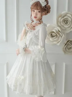 Steampunk Lolita Blouses Lolita Top Ruffles Bows Half Sleeves Blouse White Lolita Shirt