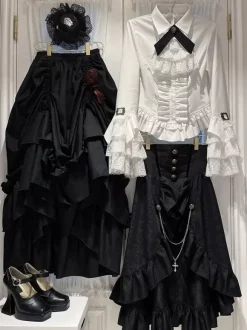 Steampunk Lolita Blouses Chemisier Manches Longues Volants Lolita Top Blouse Blanc Lolita Shirt