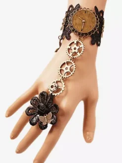 Steampunk Lolita Bracelet Dentelle Métal Détails Bronze Lolita Accessoires Déguisements Halloween