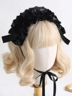 Steampunk Lolita Accessoires Bleu Gris Dentelle Noeuds Couvre-chef Polyester Divers