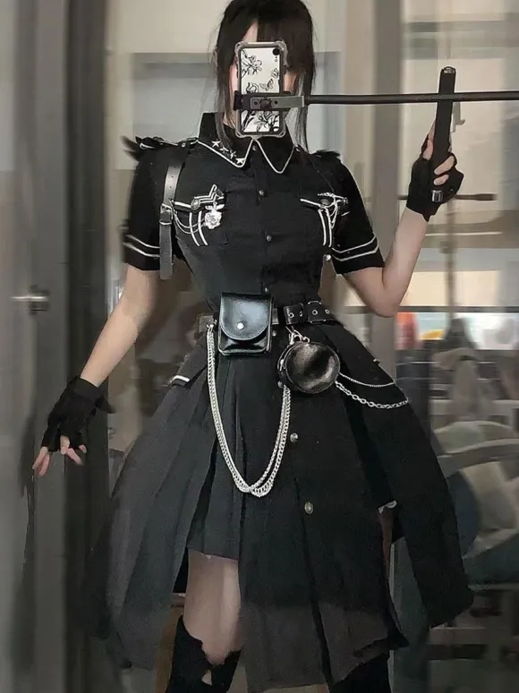 Steampunk Lolita Accessoire Noire Chaine PU Divers