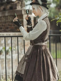 Steampunk Lolita Cardigan Ouji Style Coton Mélange Velours Métal Détails Brun Belle Lolita Pardessus