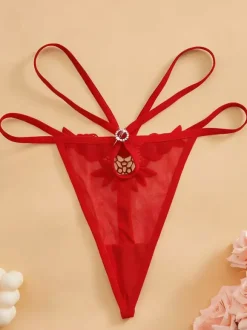 String en dentelle noire lingerie féminine culotte transparente en résille.