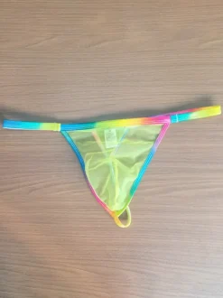 String pour homme arc-en-ciel ceinture transparente sous-vêtement en maille fine
