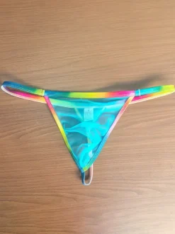 String pour homme arc-en-ciel ceinture transparente sous-vêtement en maille fine