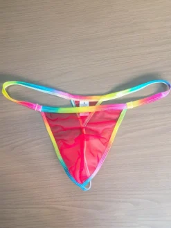 String pour homme arc-en-ciel ceinture transparente sous-vêtement en maille fine