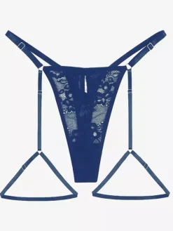 Strings découpés à lacets en dentelle transparente pour intérieur culottes de lingerie noires