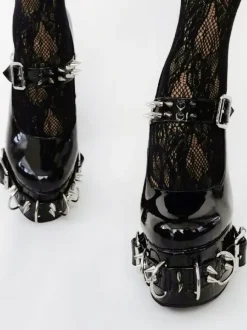 Style Punk Talons Hauts Noir Boucle Détail Rivets Talons Hauts