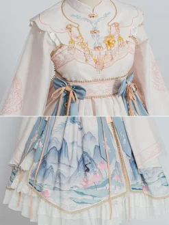 Style chinois Lolita OP Robe Blanc Polyester Manches Longues Glands Traditionnel Chinois Lolita One Piece Robes
