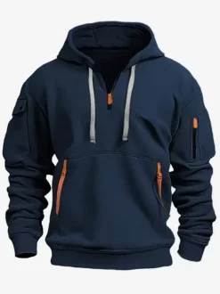 Sweat À Capuche En Polyester Zipper À Manches Longues Poches Hommes