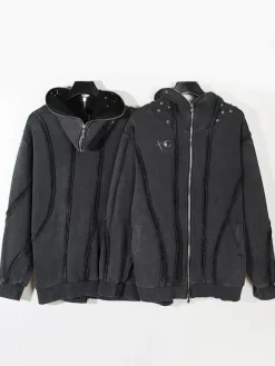 Sweat À Capuche En Polyester Manches Longues Glissière Éclaire Décontracté Homme