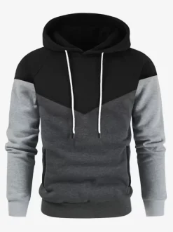 Sweat À Capuche À Manches Longues Homme En Polyester Noir Gris