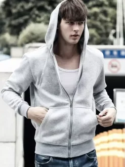 Sweat À Capuche Zipper En Polyester À Manches Longues Poches Décontracté Homme