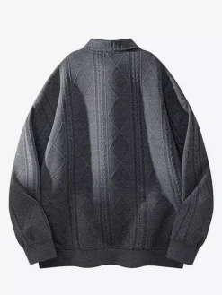 Sweat-shirt texturé pour homme col rabattu manches longues style polo rétro avec poignets et ourlet côtelés