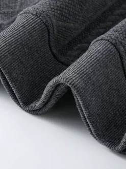 Sweat-shirt texturé pour homme col rabattu manches longues style polo rétro avec poignets et ourlet côtelés