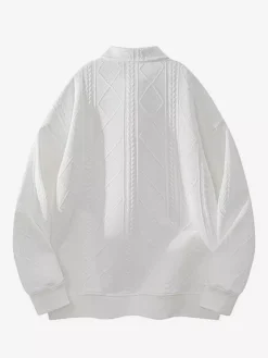 Sweat-shirt texturé pour homme col rabattu manches longues style polo rétro avec poignets et ourlet côtelés