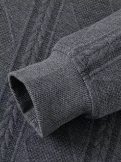 Sweat-shirt texturé pour homme col rabattu manches longues style polo rétro avec poignets et ourlet côtelés
