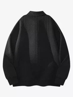Sweat-shirt texturé pour homme col rabattu manches longues style polo rétro avec poignets et ourlet côtelés