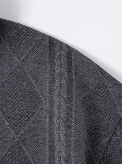 Sweat-shirt texturé pour homme col rabattu manches longues style polo rétro avec poignets et ourlet côtelés