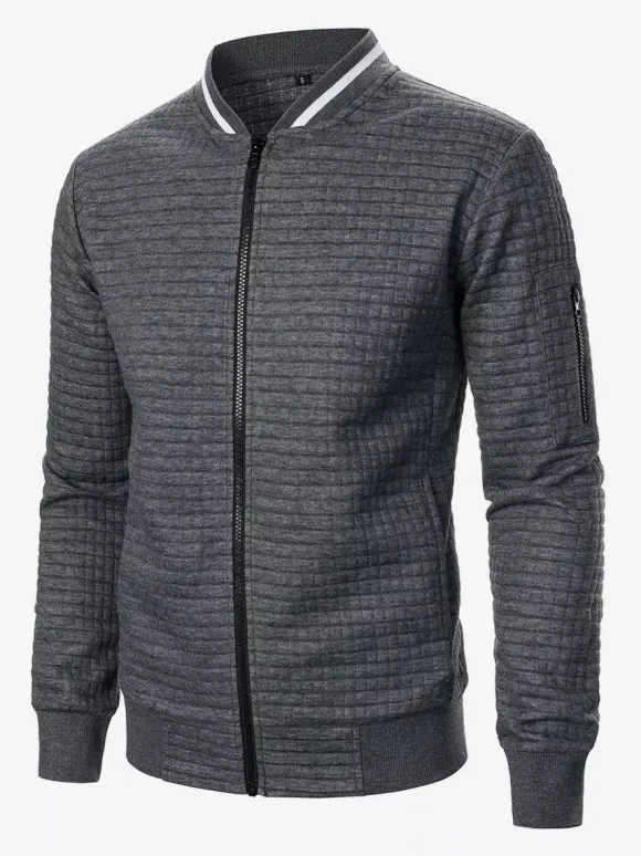 Sweat-shirt homme uni à fermeture éclair et col montant
