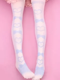 Sweet Lolita bas velours rose clair coeur Bow imprimés chaussettes Lolita Déguisements Halloween