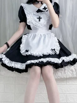 Sweet Lolita Dress Polyester Manches Courtes Volants Sweet Christmas Lolita Dress