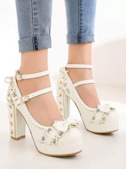 Sweet Lolita Footwear Arcs bout rond à lacets en cuir Synthétique Lolita Pompes
