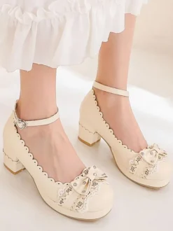 Sweet Lolita Footwear Bows Synthétique Cuir Chunky Heel Chaussures Lolita