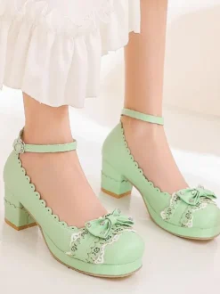 Sweet Lolita Footwear Bows Synthétique Cuir Chunky Heel Chaussures Lolita