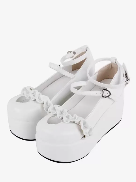 Sweet Lolita Footwear Chaussures Lolita en cuir PU à bout rond et motif c艙urs nus