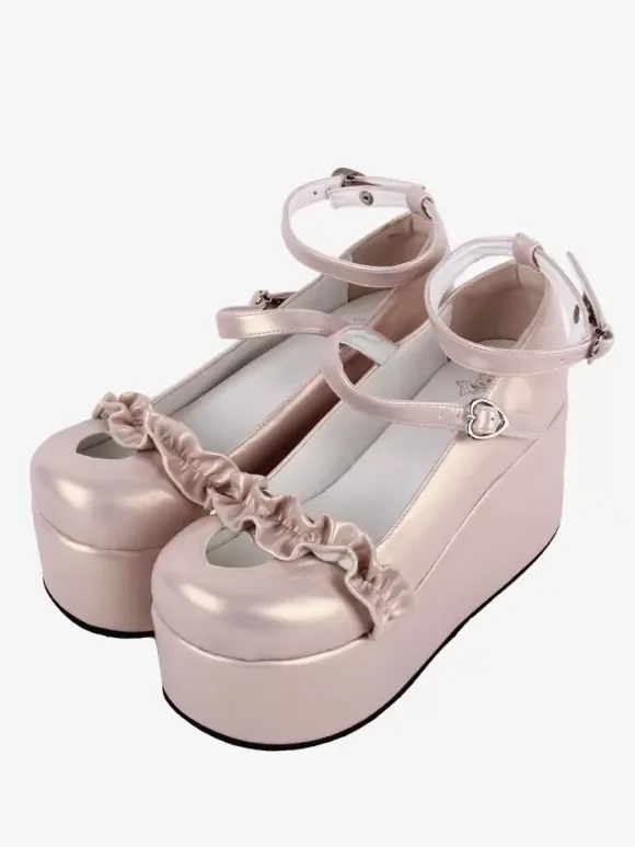 Sweet Lolita Footwear Chaussures Lolita en cuir PU à bout rond et motif c艙urs nus