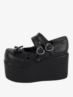 Sweet Lolita Footwear Escarpins Lolita en cuir PU à bout rond avec n艙uds blancs