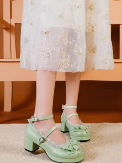 Sweet Lolita Footwear Escarpins Lolita en cuir PU à gros talons blancs