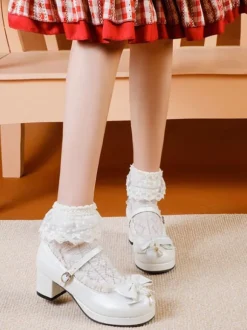 Sweet Lolita Footwear Escarpins Lolita en cuir PU à gros talons blancs