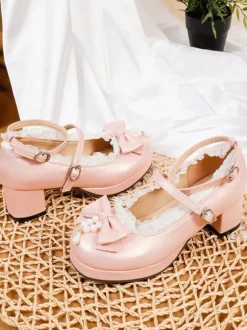 Sweet Lolita Footwear Escarpins Lolita en cuir PU à gros talons blancs
