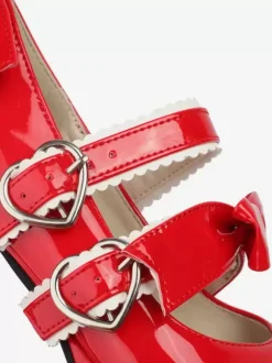 Sweet Lolita Footwear Escarpins Lolita à talons épais en cuir PU avec n艙uds noirs