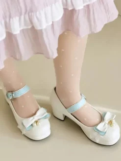 Sweet Lolita Footwear Escarpins Lolita à talons épais en cuir PU avec n艙uds roses