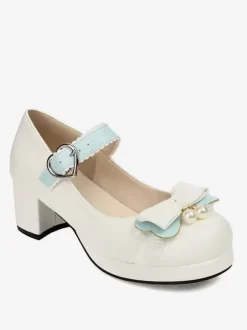 Sweet Lolita Footwear Escarpins Lolita à talons épais en cuir PU avec n艙uds roses