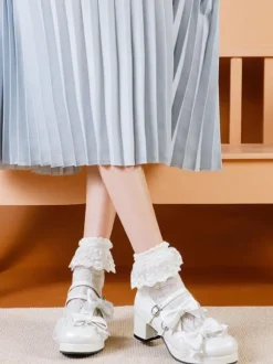 Sweet Lolita Footwear vert clair arcs bout rond en cuir PU pompes Lolita