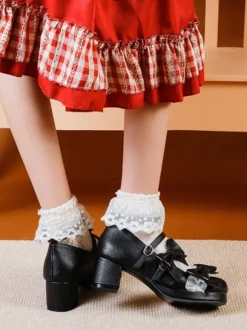 Sweet Lolita Footwear vert clair arcs bout rond en cuir PU pompes Lolita