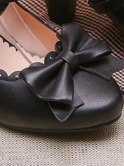 Sweet Lolita Footwear White Bows Synthétique Leather Prism Heel Lolita Shoes Déguisements Halloween