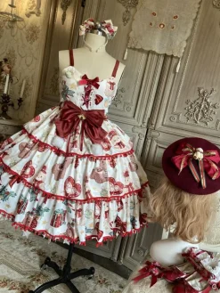 Sweet Lolita Jsk Robe Polyester Sans Arcs sans manches à lacets Rouge Sweet Lolita Jumper Jupe