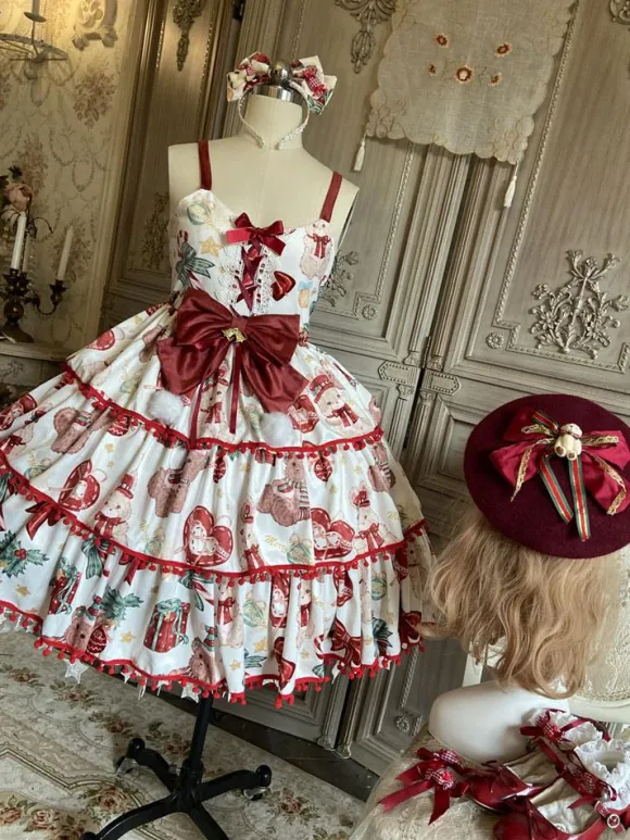 Sweet Lolita Jsk Robe Polyester Sans Arcs sans manches à lacets Rouge Sweet Lolita Jumper Jupe