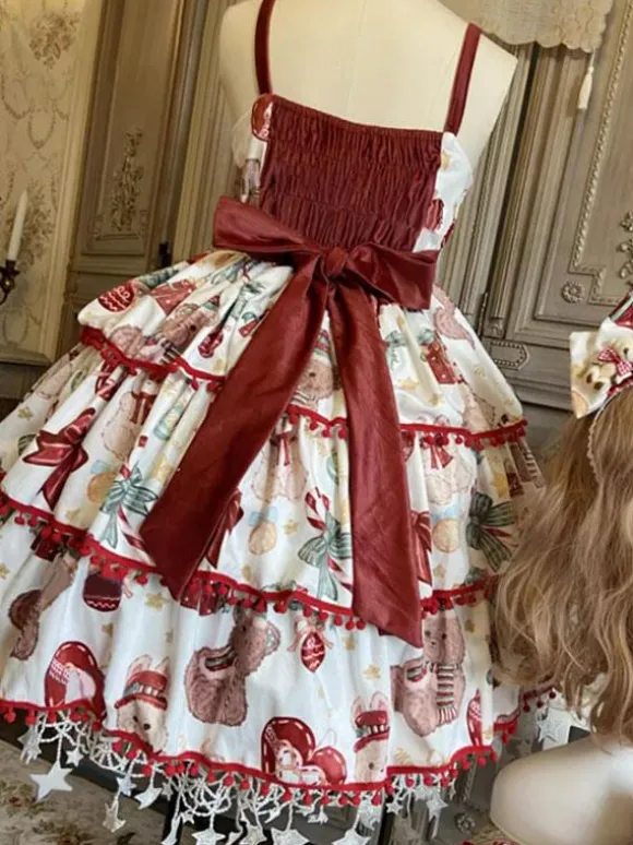 Sweet Lolita Jsk Robe Polyester Sans Arcs sans manches à lacets Rouge Sweet Lolita Jumper Jupe
